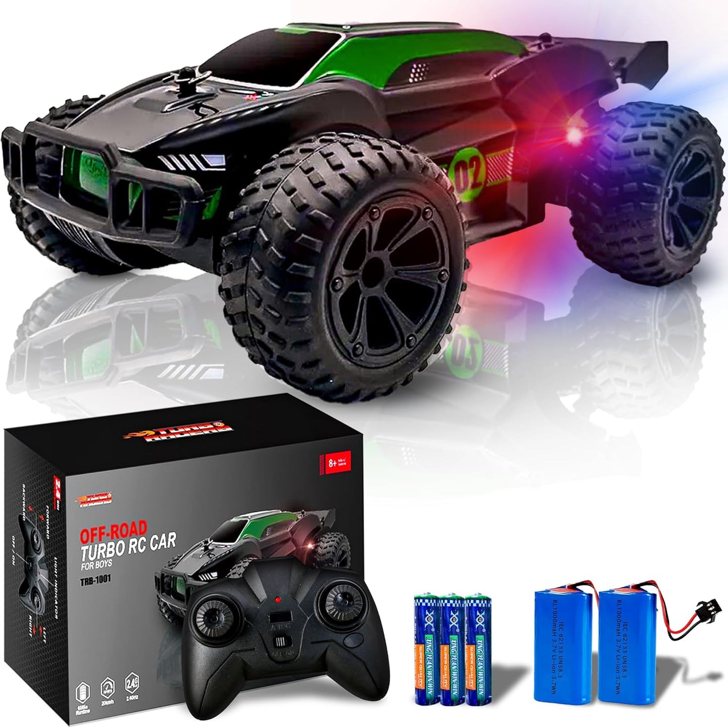 Turbo Racers Off-Road RC Car 1:20 - Black & Yellow– 20km/h High-Speed with LED & Rechargeable Batteries