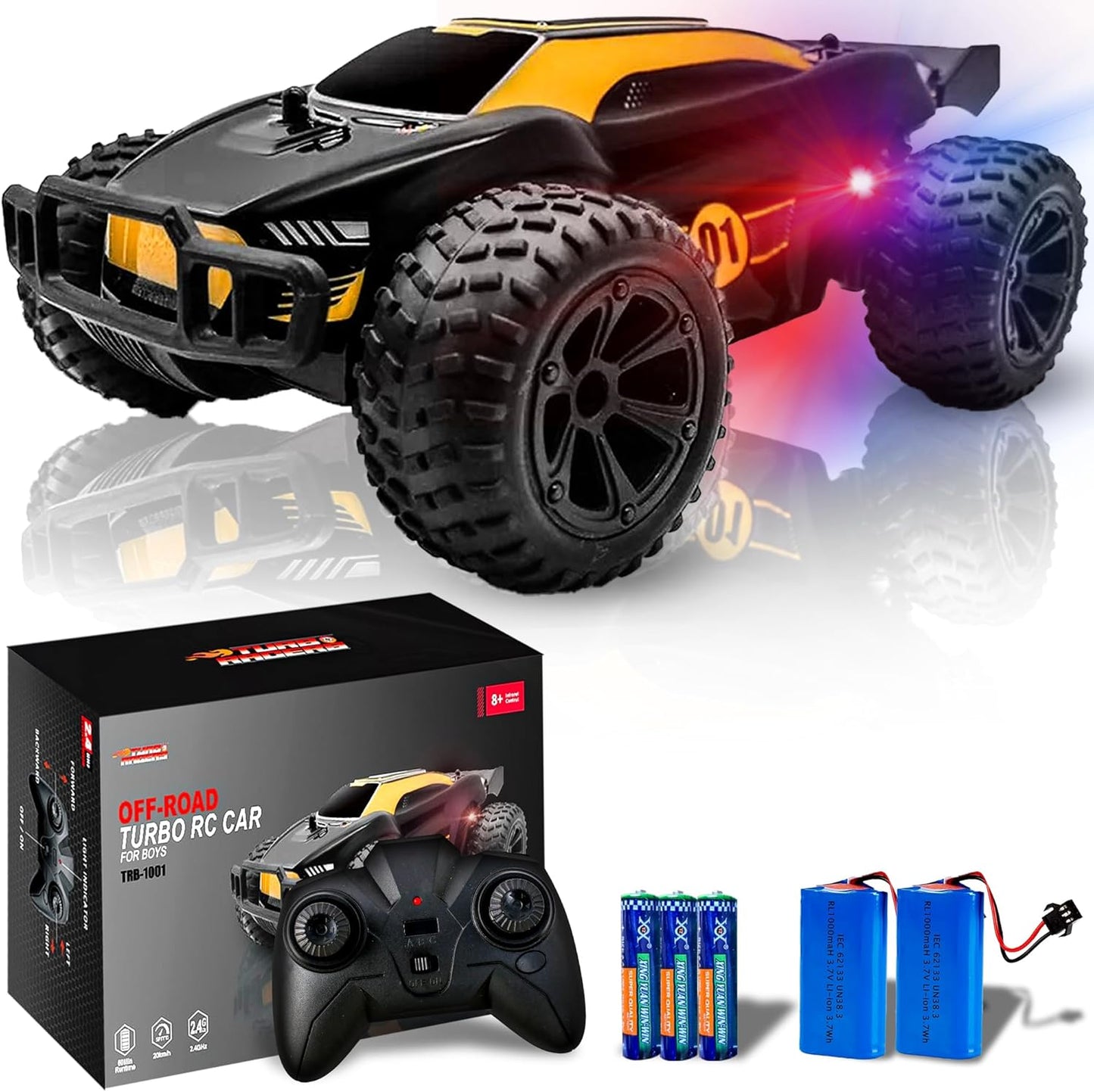 Turbo Racers Off-Road RC Car 1:20 - Black & Green – 20km/h High-Speed with LED & Rechargeable Batteries